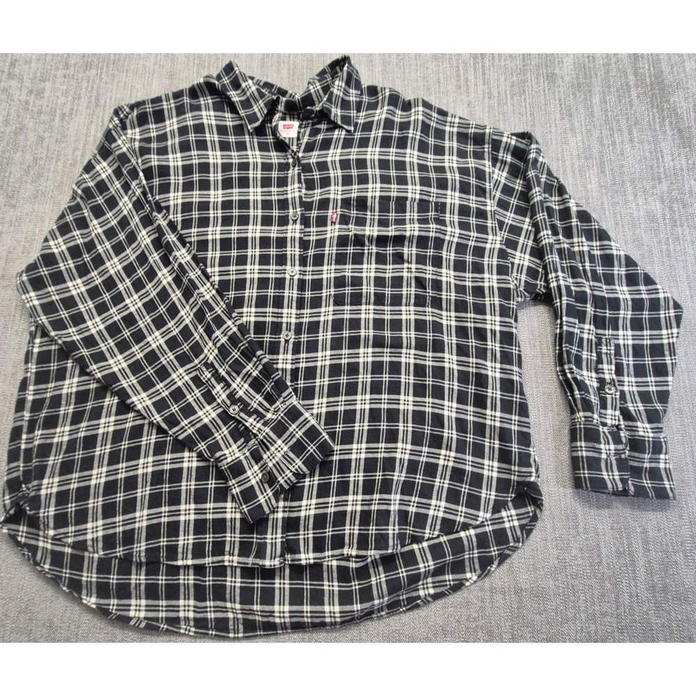 Levi's women's black white plaid button‎ up long sleeve shirt XXL Cotton Western
